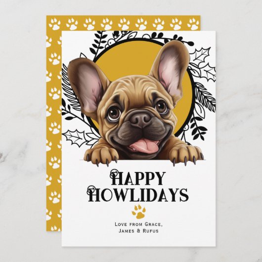 Happy Howlidays French Bulldog Dog Kerstmis Feestdagenkaart (Voorkant / Achterkant)