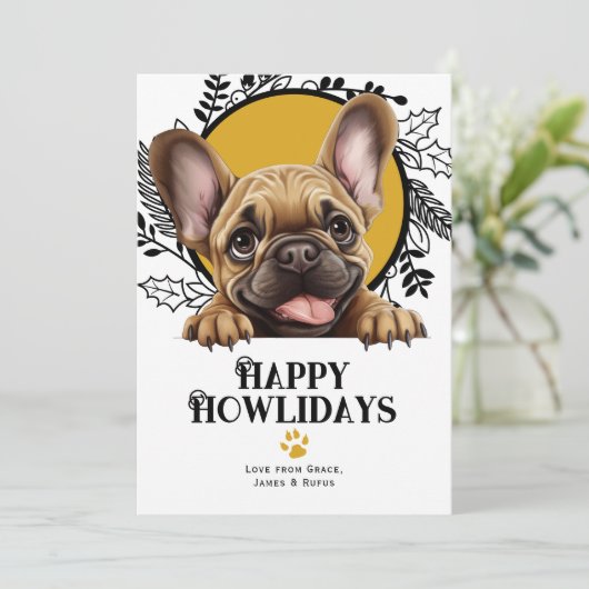 Happy Howlidays French Bulldog Dog Kerstmis Feestdagenkaart (Staand voorkant)