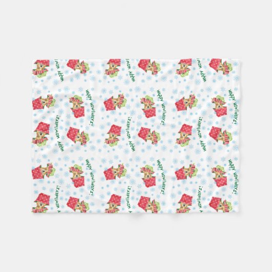 Happy Howlidays Frenchie Fleece Deken (Voorkant (Horizontaal))