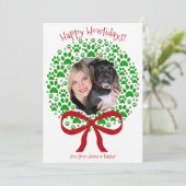 Happy Howlidays Fun Paw Print kransfoto Feestdagenkaart (Staand voorkant)