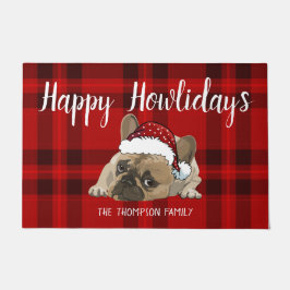 Happy Howlidays Funny Kerstfranse bulldog Red Deurmat