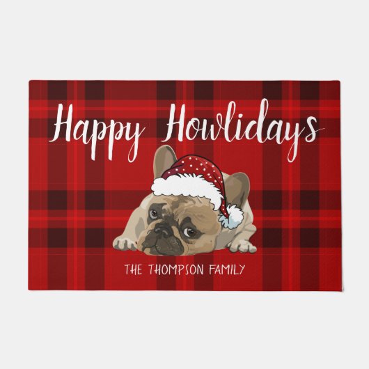 Happy Howlidays Funny Kerstfranse bulldog Red Deurmat (Voorkant)