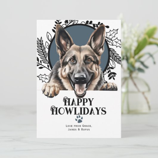Happy Howlidays German Shepherd Dog Kerstmis Feestdagenkaart (Staand voorkant)