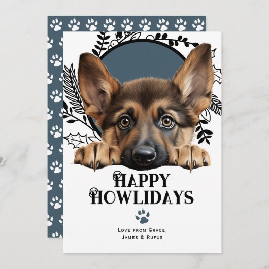 Happy Howlidays German Shepherd Dog Kerstmis Feestdagenkaart (Voorkant / Achterkant)