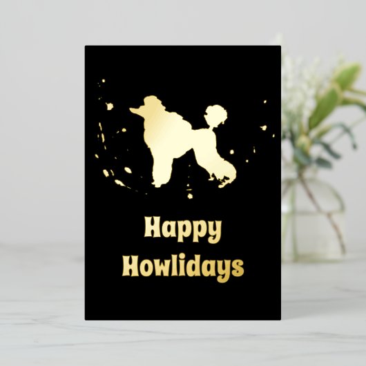 Happy Howlidays Gold Abstract Poodle Dog Kerstmis Folie Feestdagenkaart (Staand Voorkant)