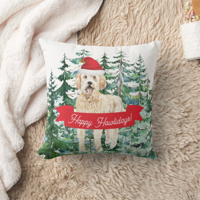 Happy Howlidays Golden Doodle Dog Kerstmis Kussen (Deken)