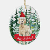 Happy Howlidays Golden Doodle Dog Kerstmis Orname Keramisch Ornament (Rechts)