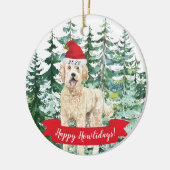 Happy Howlidays Golden Doodle Dog Kerstmis Orname Keramisch Ornament (Links)