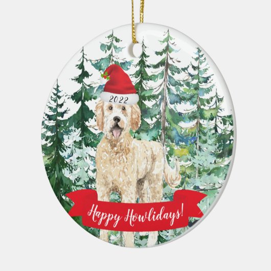 Happy Howlidays Golden Doodle Dog Kerstmis Orname Keramisch Ornament (Links)