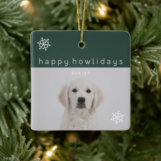 Happy Howlidays Green Photo Pet Keramisch Ornament (Boom)