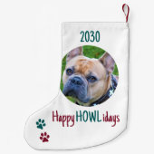 Happy HOWLidays Green Red kerstfoto Foto Kleine Kerstsok (Achterkant)