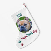 Happy HOWLidays Green Red kerstfoto Foto Kleine Kerstsok (Achterkant (Hangend))