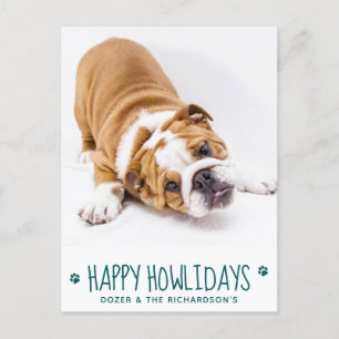Happy Howlidays Green Simple Cute Pet Dog Photo Feestdagenkaart