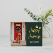 Happy Howlidays Groen Goud Kalligrafie Huisdier Fo Folie Feestdagen Briefkaart (Staand Voorkant)