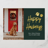 Happy Howlidays Groen Goud Kalligrafie Huisdier Fo Folie Feestdagen Briefkaart (Voorkant)