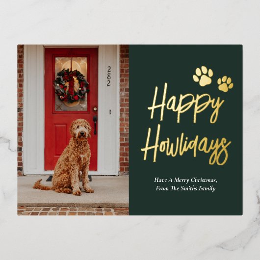 Happy Howlidays Groen Goud Kalligrafie Huisdier Fo Folie Feestdagen Briefkaart (Voorkant)