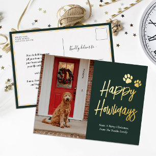 Happy Howlidays Groen Goud Kalligrafie Huisdier Fo Folie Feestdagen Briefkaart