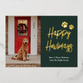 Happy Howlidays Groen Goud Kalligrafie Huisdier Fo Folie Feestdagenkaart (Voorkant)