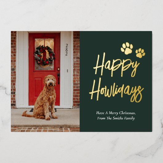Happy Howlidays Groen Goud Kalligrafie Huisdier Fo Folie Feestdagenkaart (Voorkant)