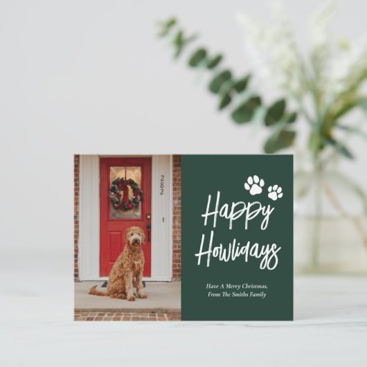 Happy Howlidays Groene Kalligrafie Huisdier Foto Feestdagenkaart (Staand voorkant)