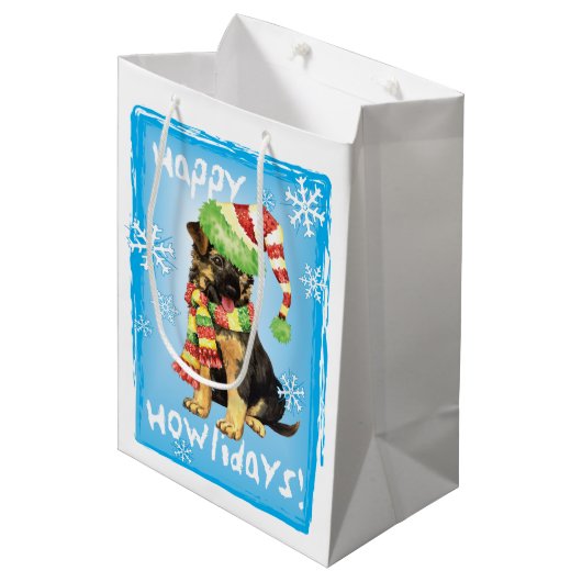 Happy Howlidays GSD Medium Cadeauzakje (Voorkant Gekanteld)