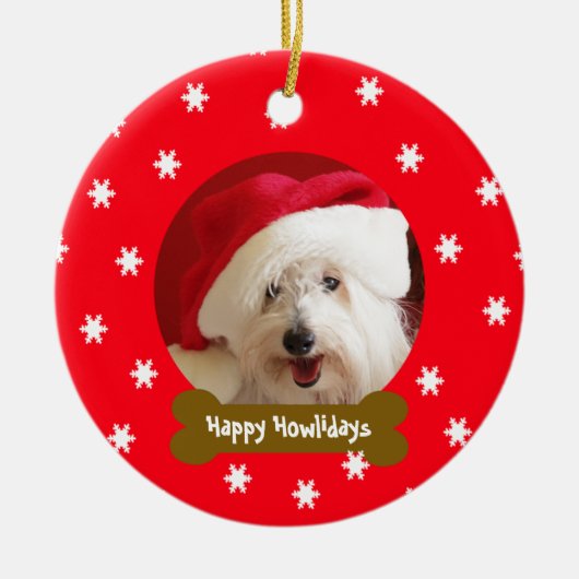 Happy Howlidays Hond Sneeuwvlok Kerstmis Ornament (Voorkant)