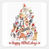 Happy HOWLidays Hondenliefhebber kerstbomen Honden Vierkante Sticker (Voorkant)