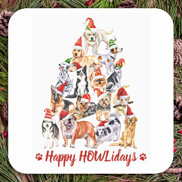 Happy HOWLidays Hondenliefhebber kerstbomen Honden Vierkante Sticker