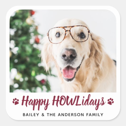 Happy HOWLidays Hondenliefhebber Pet met Kerstmis Vierkante Sticker (Voorkant)