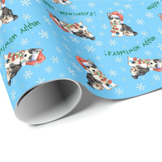 Happy Howlidays Husky Cadeaupapier (Rol Hoek)