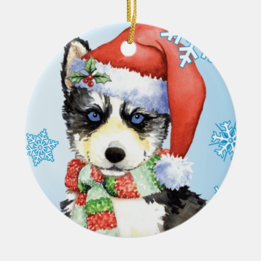 Happy Howlidays Husky Keramisch Ornament (Voorkant)