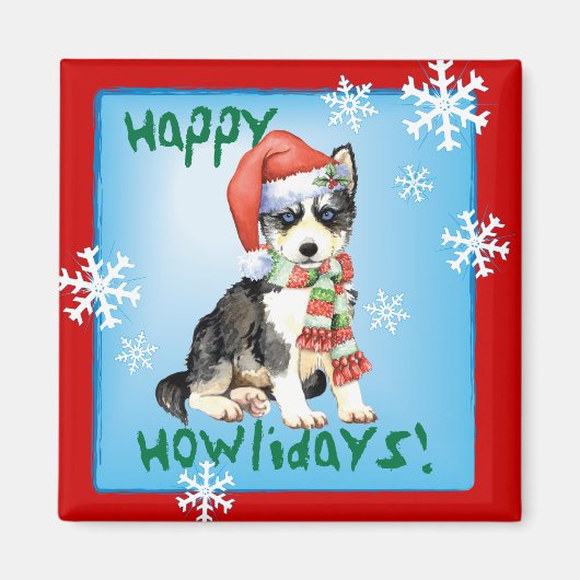 Happy Howlidays Husky Magneet (Voorkant)
