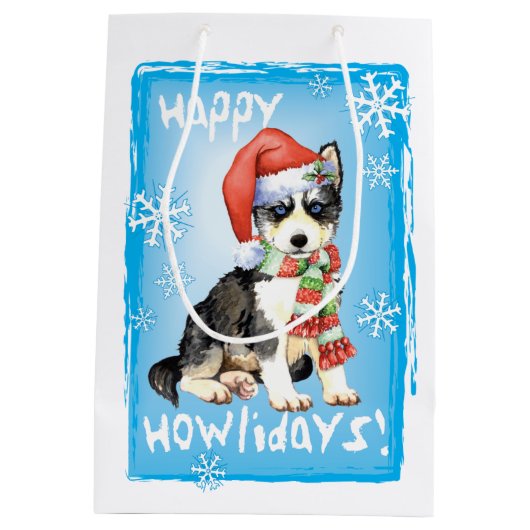 Happy Howlidays Husky Medium Cadeauzakje (Achterkant)