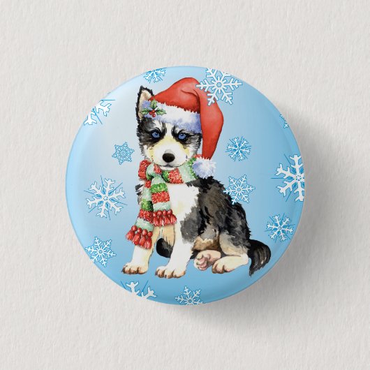 Happy Howlidays Husky Ronde Button 3,2 Cm (Voorkant)