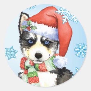 Happy Howlidays Husky Ronde Sticker