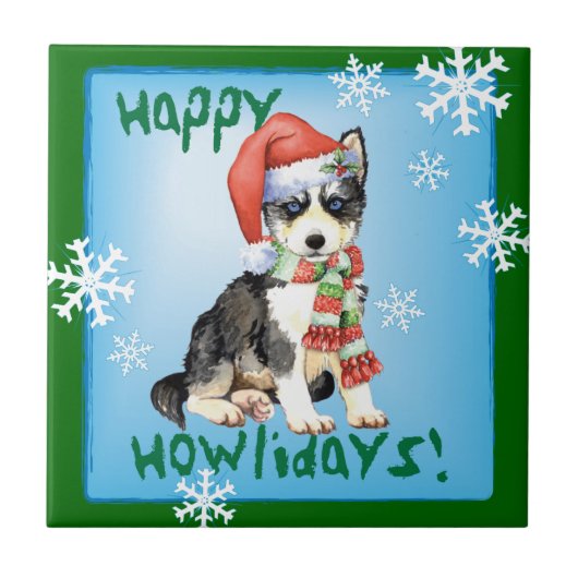 Happy Howlidays Husky Tegeltje (Voorkant)