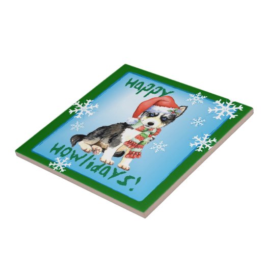 Happy Howlidays Husky Tegeltje (Zijkant)