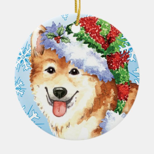 Happy Howlidays IJslandse Sheepdog Keramisch Ornament (Voorkant)