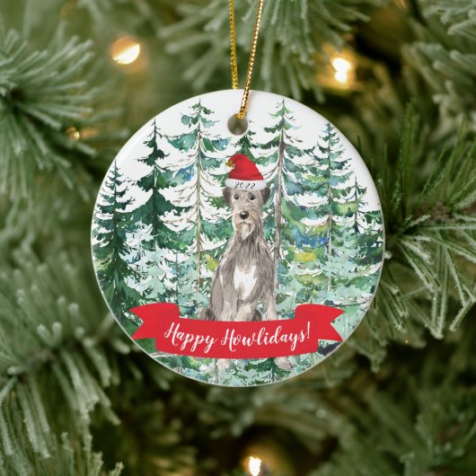 Happy Howlidays Irish Wolf Hound Kerstmenoranje Keramisch Ornament (Boom)