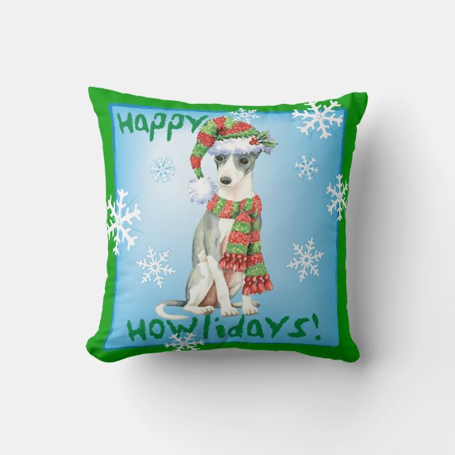 Happy Howlidays Italiaans Greyhound Kussen (Voorkant)