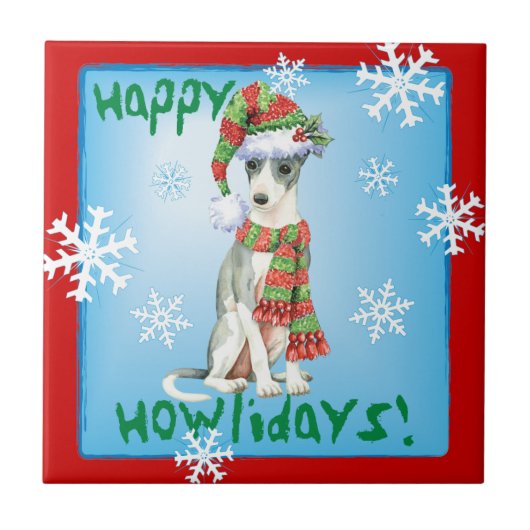 Happy Howlidays Italiaans Greyhound Tegeltje (Voorkant)