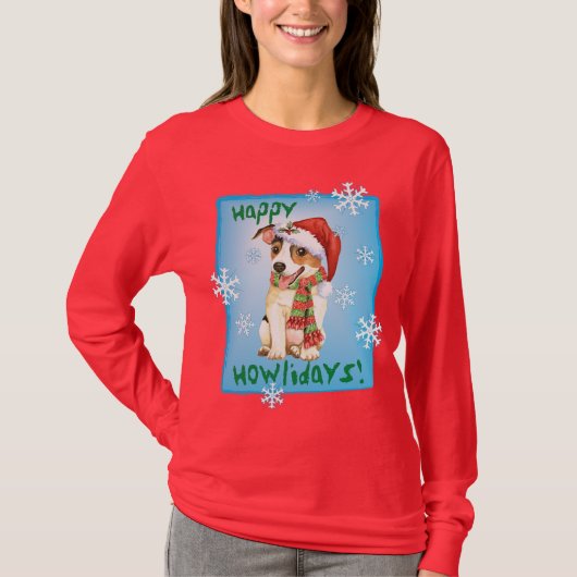 Happy Howlidays Jack Russell Terrier T-Shirt (Voorkant)