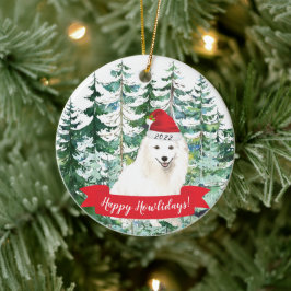 Happy Howlidays Japans Spitz Dog kerstornam Keramisch Ornament