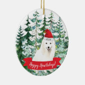 Happy Howlidays Japans Spitz Dog kerstornam Keramisch Ornament (Rechts)