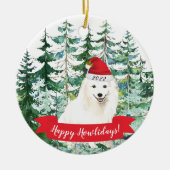 Happy Howlidays Japans Spitz Dog kerstornam Keramisch Ornament (Voorkant)