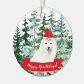 Happy Howlidays Japans Spitz Dog kerstornam Keramisch Ornament (Links)