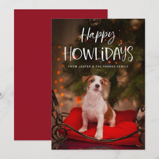 Happy Howlidays | kerstfoto van Cute Pet Dog Feestdagenkaart (Voorkant / Achterkant)