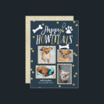 Happy Howlidays | Kerstfotocollage Feestdagenkaart<br><div class="desc">Verspreid de liefde voor dit vakantieseizoen met een "pawsitief" stijlvolle, gezelschapsfeestelijke kaart. Deze kaart bevat een collage van vier van uw favoriete foto's met elementen in een faux goudhamer. Komt met een passend patroon op de rug. U kunt een foto of een tekst aan de rug toevoegen door op de...</div>