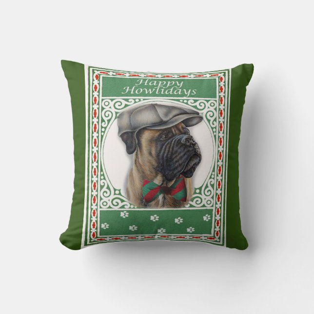 Happy Howlidays Kerstmis Boxer Dog Holiday Art Kussen (Voorkant)