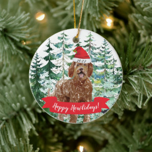 Happy Howlidays Labradoodle Dog kerstversiering Keramisch Ornament